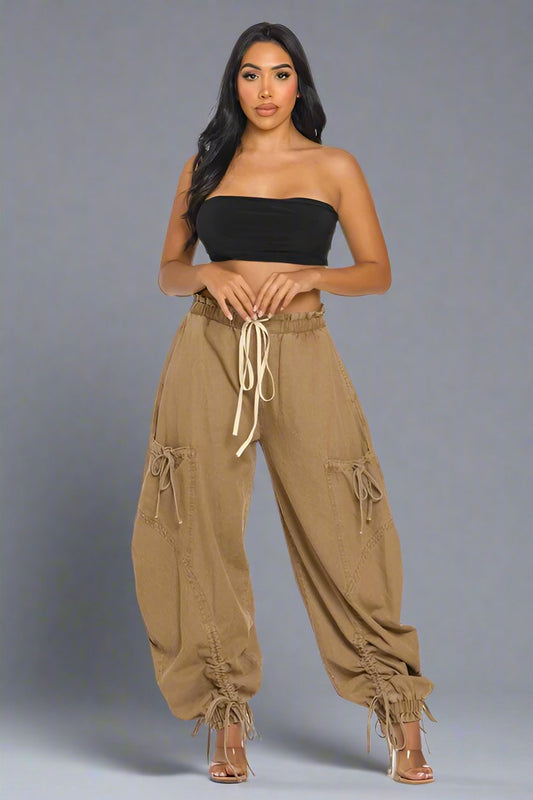 Urban Chic Drawstring Denim Cargo Pants