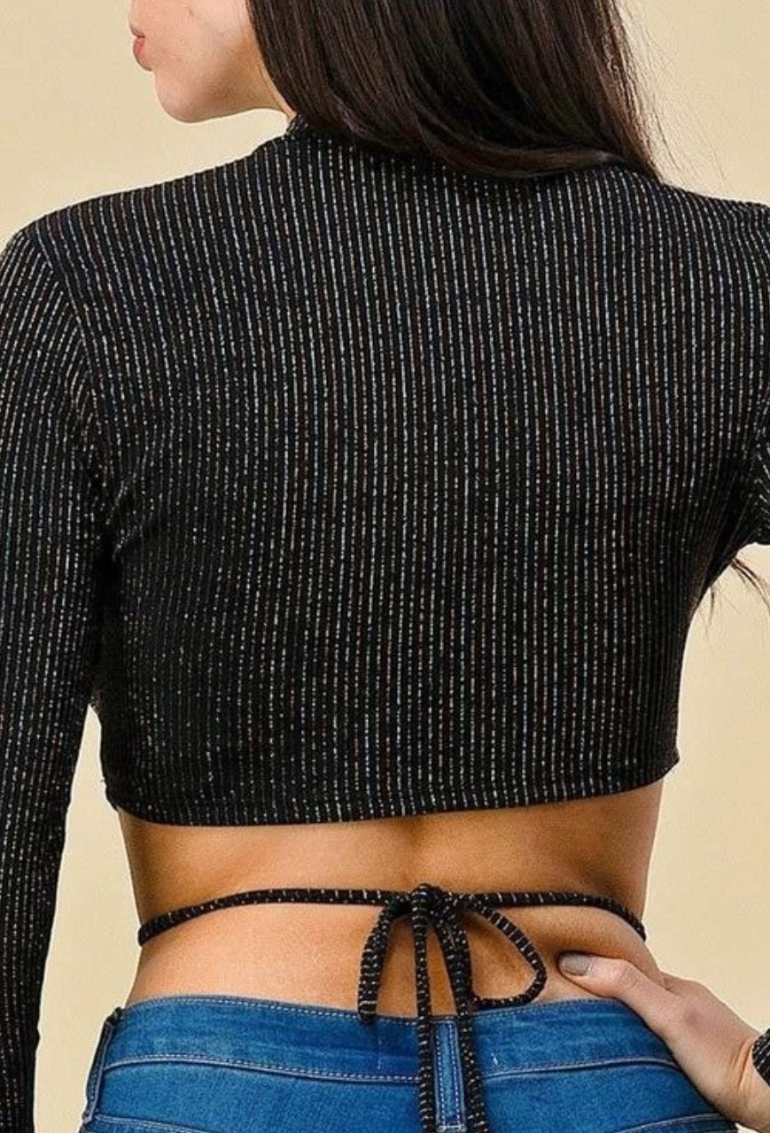 Mock Neck Strappy Tie Back Finish Top